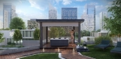 Kültéri Pergola  hamvasszürke színben vízálló, BLUETOOTH hangrendszerrel