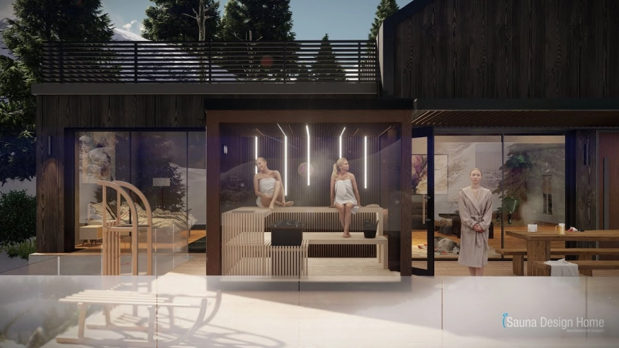Kültéri luxus finn szauna - Fusion tömör fa design szauna