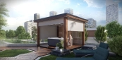 Pergola kézzel készített natúr színben egyedi design fallal