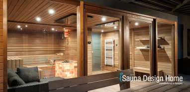 Wellness szaunaház üvegfallal