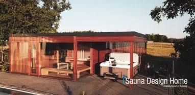 Egyedi építésű szaunaház jakuzzival Egyedi építésű szaunaház jakuzzival