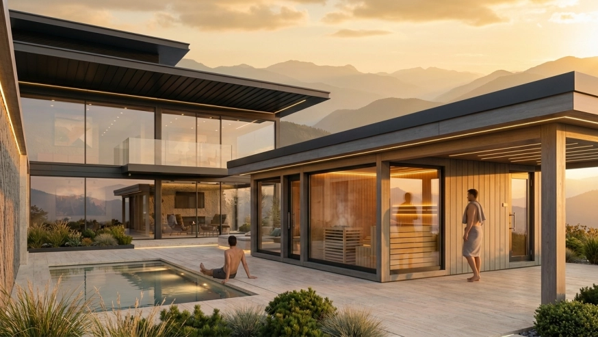 Kültéri szaunaház - modern letisztult formával, energia takarékos megoldásokkal