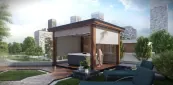 Pergola kézzel készített natúr színben egyedi design fallal