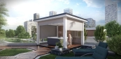 Kültéri Pergola zipSCREEN árnyékolóval fehér színben Villeroy &amp; Boch jakuzzival