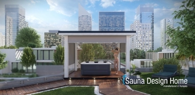 Pergola zipSCREEN árnyékolóval fehér színben Villeroy &amp; Boch jakuzzival